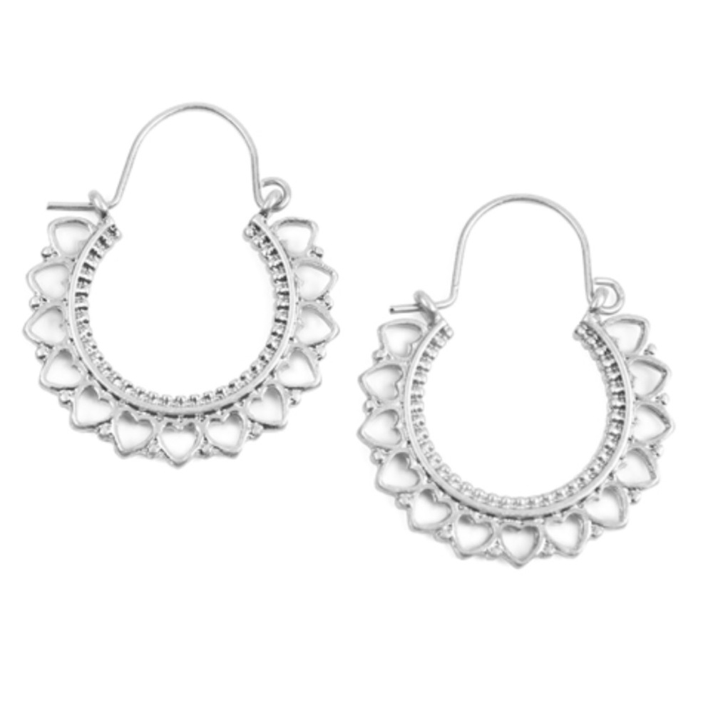 NWT Simple & Sweet Silver Hoop Pierced Earrings w Row of Hearts!